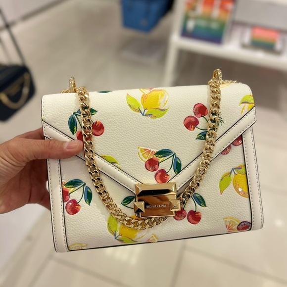 Michael Kors Whitney Medium Sequined Fruit Print Shoulder Bag Purse Optic White - Picture 2 of 11